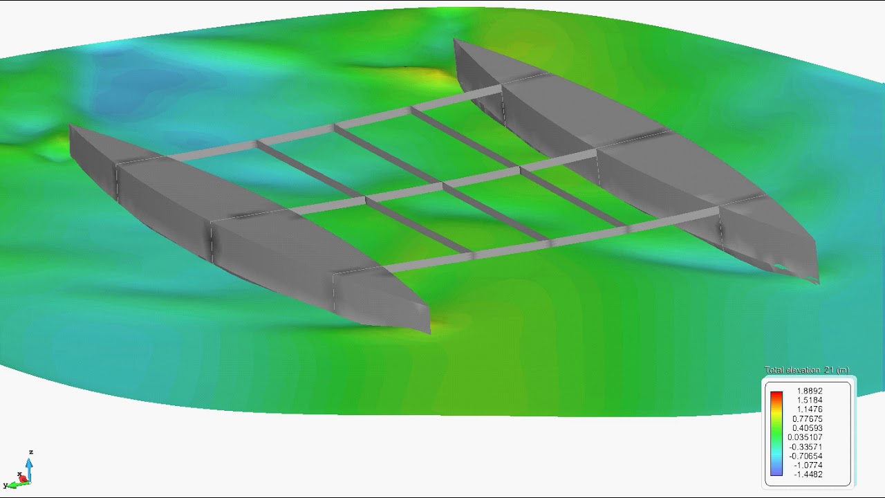 Flexible catamaran in oblique waves. Hydroelastic FEM simulation (SeaFEM/RamSeries coupling)