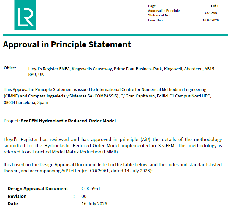 Lloyd's Register ha otorgado esta Declaración de AiP para una metodología de análisis estructural de orden reducido